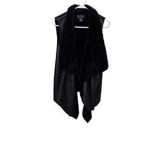 Brandon Thomas Black Faux Leather & Sherpa Vest Medium mobwife open front laueri